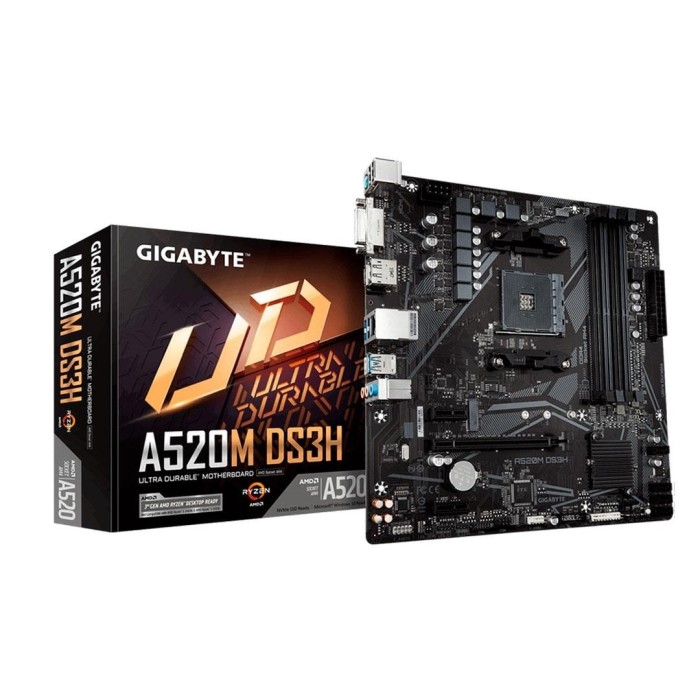Placa Madre Gigabyte A520M DS3H AM4 Ryzen DDR4, HDMI, DVI-D, PCI-e 3.0, M.2, USB 3.2 Micro-ATX (A520M-DS3H)