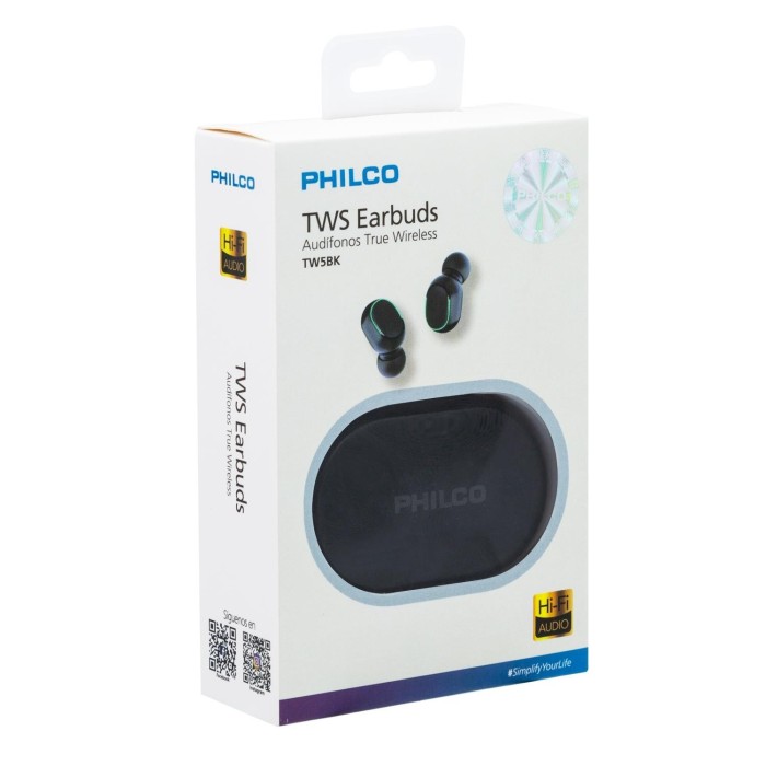 Audífonos Bluetooth Philco TWS EarBuds Negro TW5BK Recargables (27PLCTW5BK)
