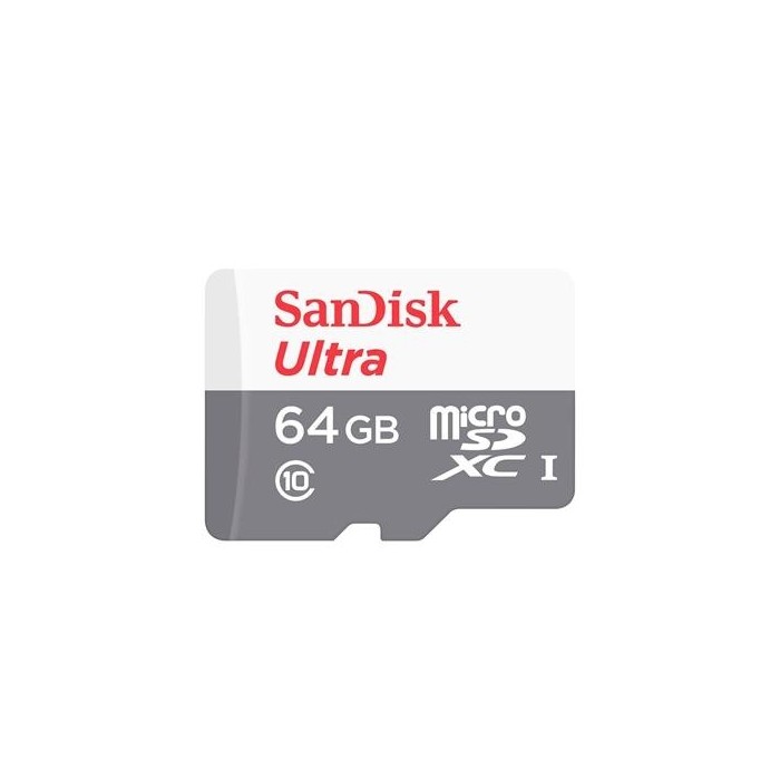 Memoria MicroSDHC 64GB Sandisk CLASE 10 (80MB/s) con Adaptador SD (SDSQUNS-064G-CN3MA)