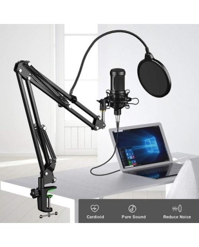 Kit Micrófono Gamer Streaming Condensador Pro Usb Con Atril Njoytech (NJ-MIC204W)