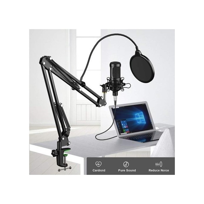 Kit Micrófono Gamer Streaming Condensador Pro Usb Con Atril Njoytech (NJ-MIC204W)