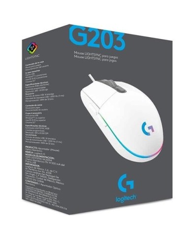 Mouse gamer Logitech G203 Blanco 8000 DPI 6 Botones (910-005794)