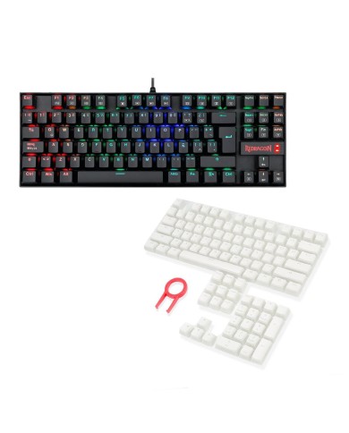 Teclado mecánico Redragon Kumara Negro RGB K552 Outemu Blue + 105 Teclas de reemplazo Scarab A130 Blancas