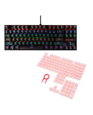 Teclado mecánico Redragon Kumara Negro Rainbow K552 Outemu Red + 105 Teclas de reemplazo Scarab A130 Rosa