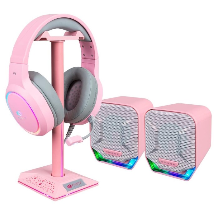 Kit Snake Gamer Najash Pinkker Audífono Nj340 + Soporte NJ395 + Parlante NJ320