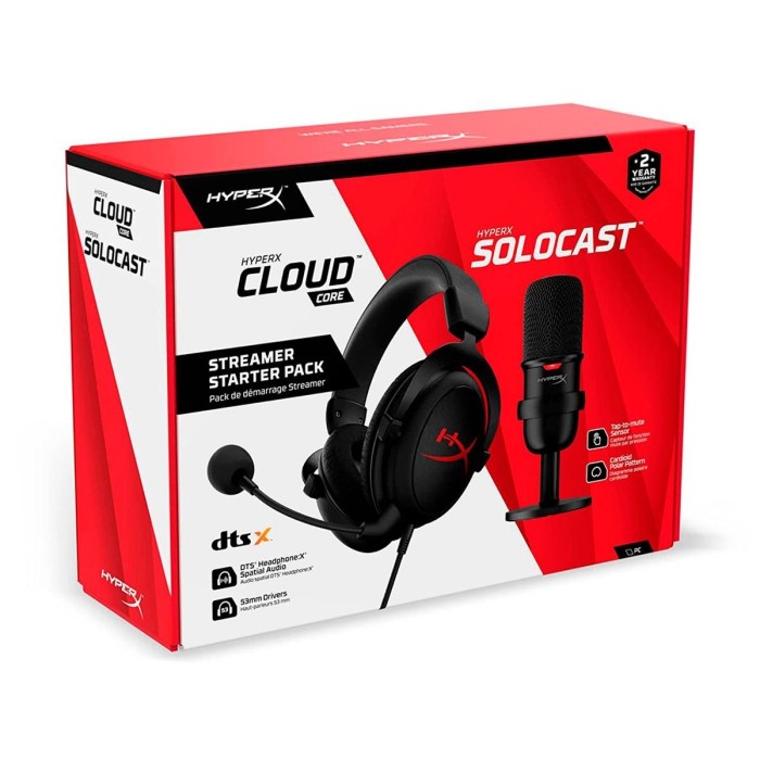 Streamer Starter Pack HyperX Audifonos Cloud Core + Microfono Solocast