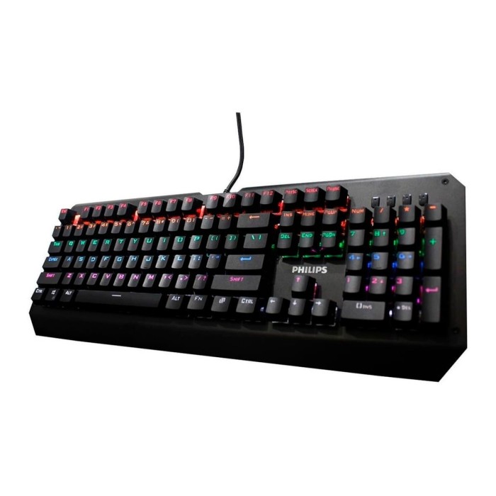 Teclado Mecánico Philips Spk8413 Rainbow Español Negro Switch Cyan