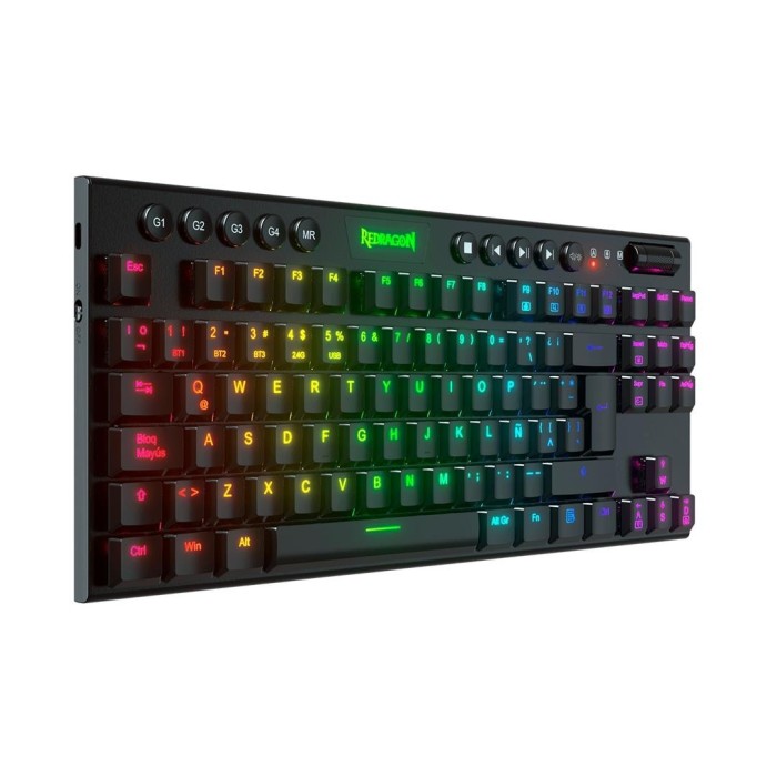 Teclado Mecánico inalámbrico Redragon Horus K621 TKL RGB, Switch Red, Español, Negro
