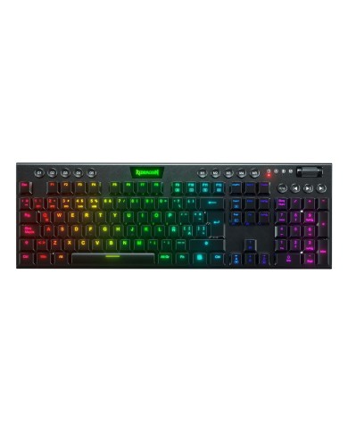 Teclado Mecánico inalámbrico Redragon Horus K618 FS RGB, Switch Red, Español, Negro
