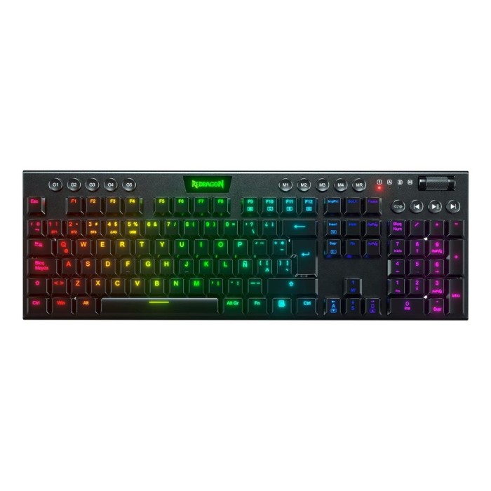 Teclado Mecánico inalámbrico Redragon Horus K618 FS RGB, Switch Red, Español, Negro