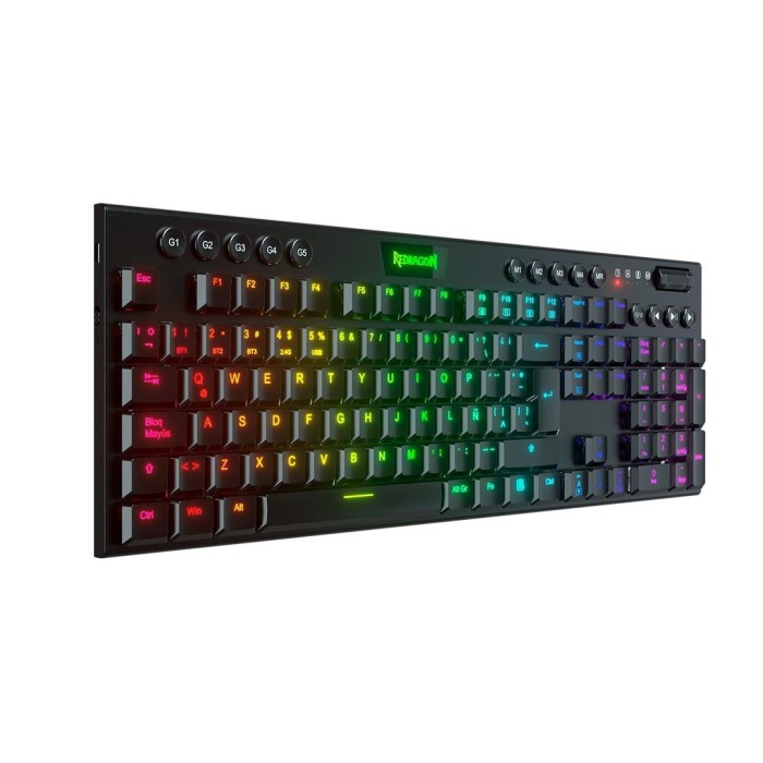 Teclado Mecánico inalámbrico Redragon Horus K618 FS RGB, Switch Red, Español, Negro