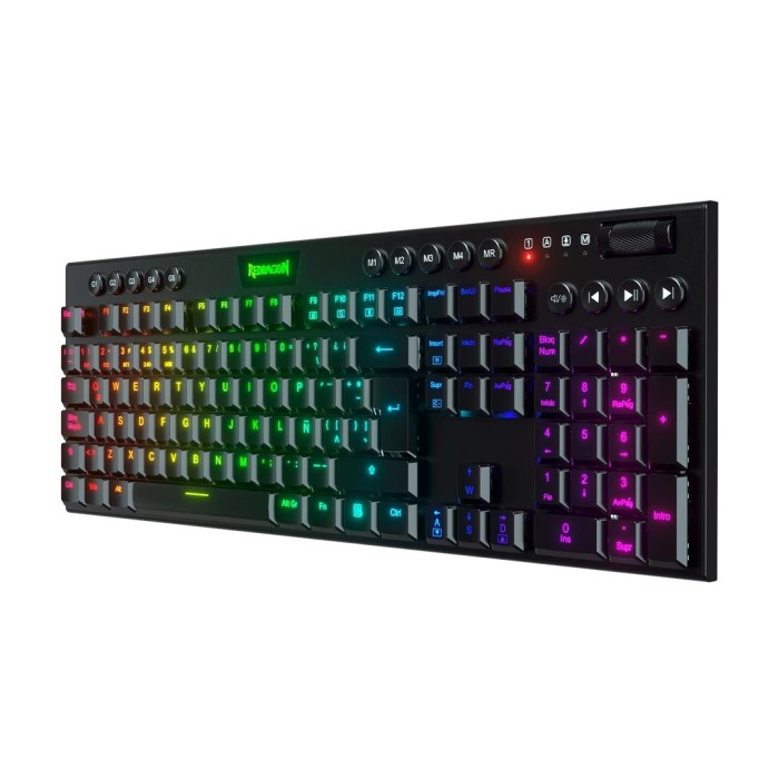 Teclado Mecánico inalámbrico Redragon Horus K618 FS RGB, Switch Red, Español, Negro