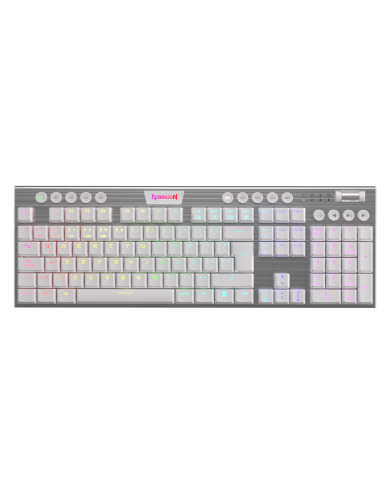 Teclado Mecánico inalámbrico Redragon Horus K618 FS RGB, Switch Red, Español, Blanco