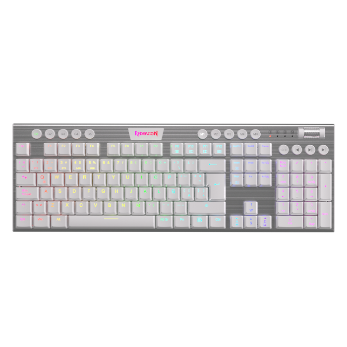 Teclado Mecánico inalámbrico Redragon Horus K618 FS RGB, Switch Red, Español, Blanco