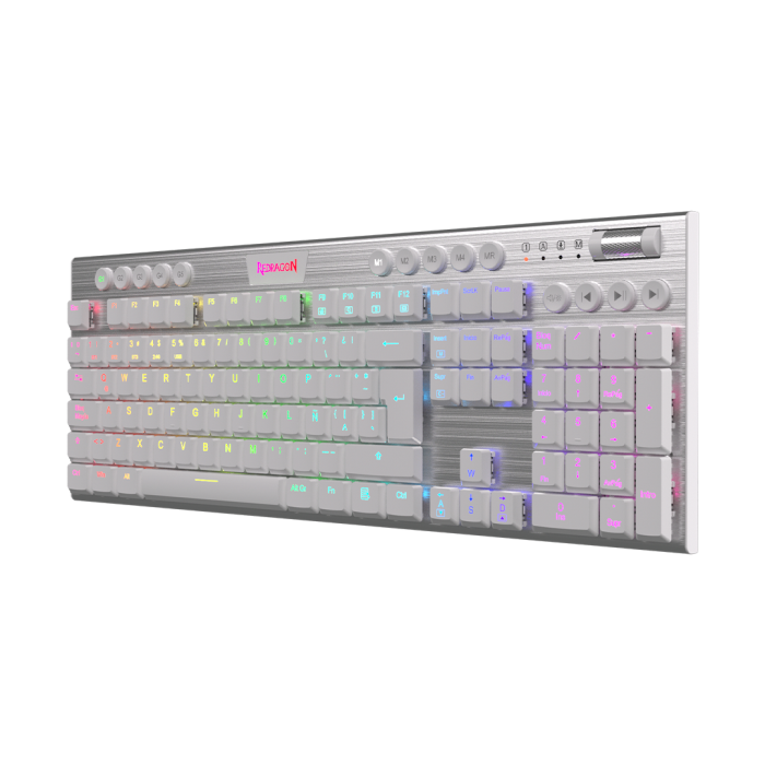 Teclado Mecánico inalámbrico Redragon Horus K618 FS RGB, Switch Red, Español, Blanco