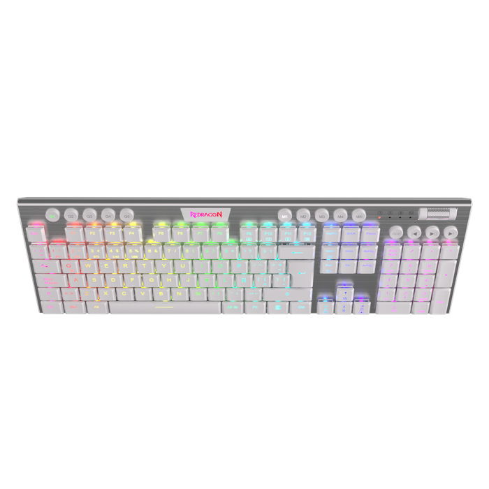 Teclado Mecánico inalámbrico Redragon Horus K618 FS RGB, Switch Red, Español, Blanco