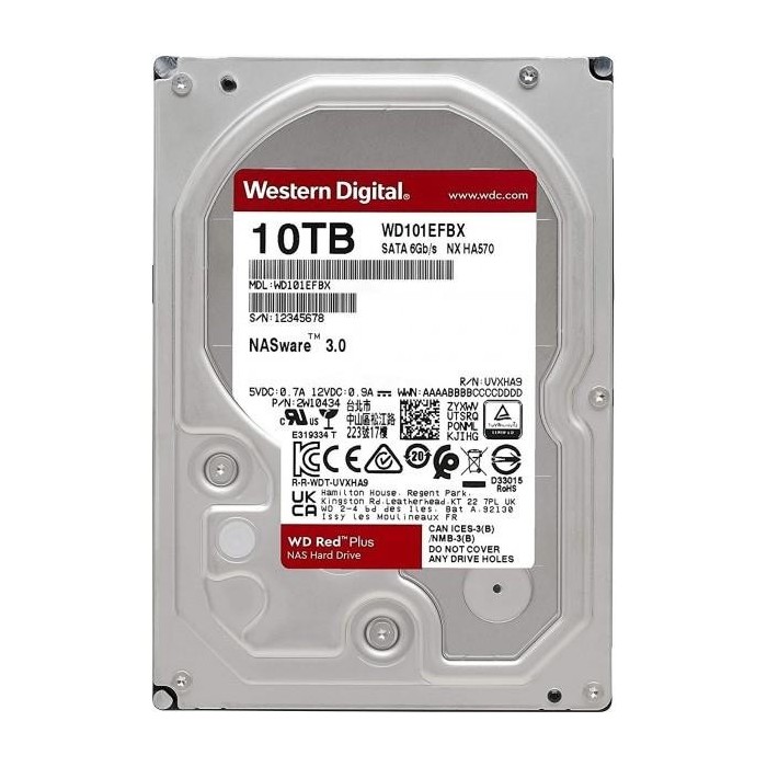 Disco duro interno Western Digital WD Red Plus NAS 10 TB , 2.5", 5400 rpm, Serial ATA
