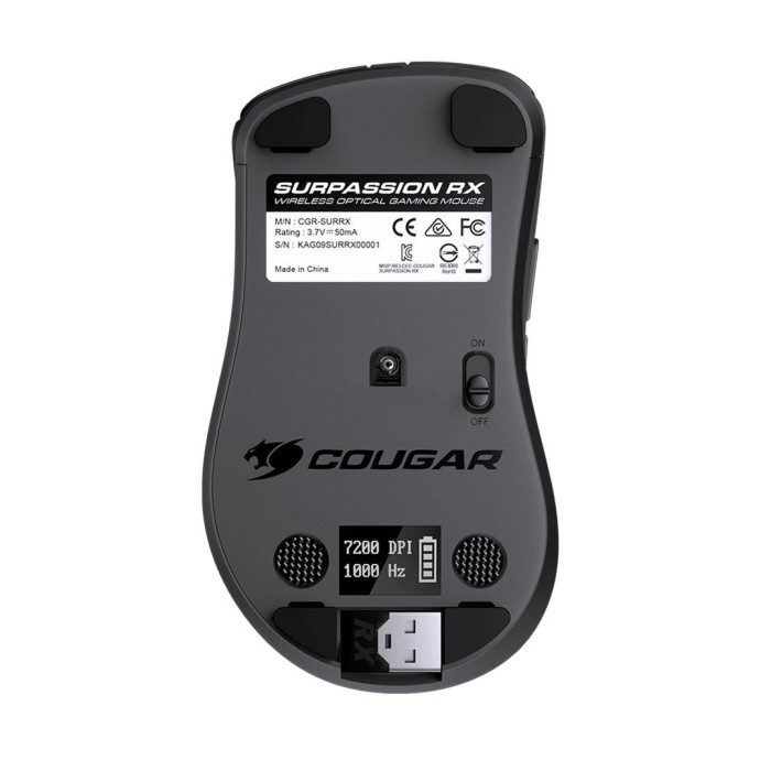 Mouse gamer Cougar Surpassion RX Wireless, 7200 DPI, 6 Botones, USB, Negro