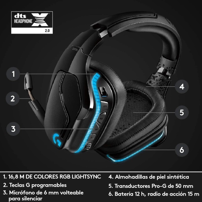 Audifonos Gamer Logitech G935 RGB Lightsync (Sonido 7.1, USB, Negro)
