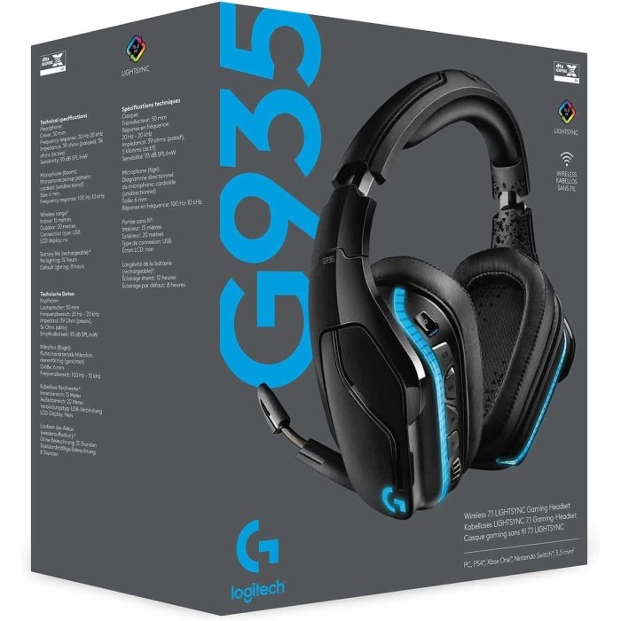 Audifonos Gamer Logitech G935 RGB Lightsync (Sonido 7.1, USB, Negro)