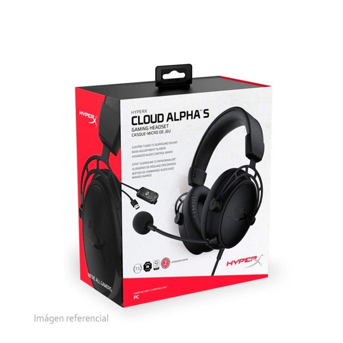 Audífonos gamer HyperX Cloud Alpha S Negro 7.1 Surround - PC y PS4 (HX-HSCAS-BK/WW)