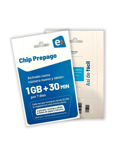 Chip Prepago Entel 1GB con 30 minutos Por 7 Días