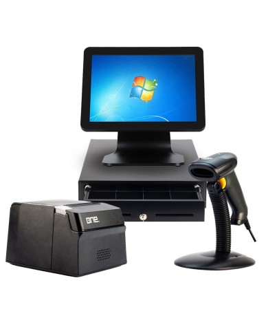 Kit Punto de Venta One T2-7000/Impresora R200 USB, Ethernet/Gaveta de dinero 8M-5B/Lector One 6600 Láser 1D USB