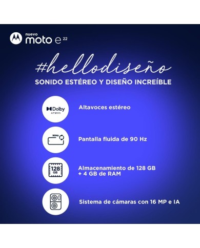 Smartphone Motorola Moto E22, RAM 4GB, 128GB, Android 12, Blanco