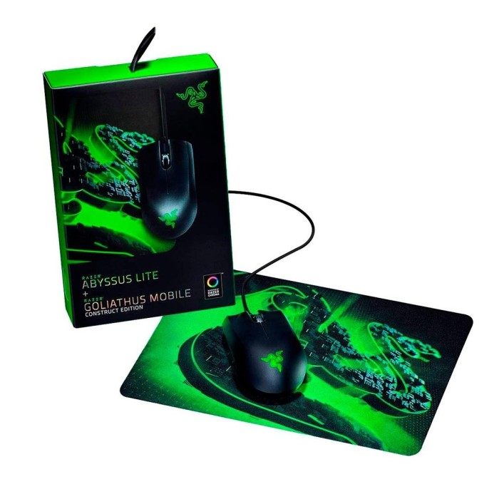 Mouse gamer Razer Abyssus Lite + Mousepad Goliathus Mobile 6400 DPI, 27x21cm, Negro/Verde