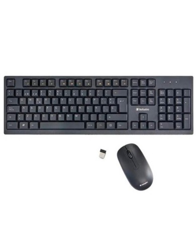 Kit Teclado + Mouse Verbatim Inalámbicos Dongle USB, Negro