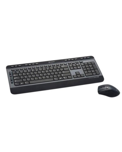 Kit Teclado + Mouse Verbatim Inalámbicos Dongle USB, Ingles, Negro