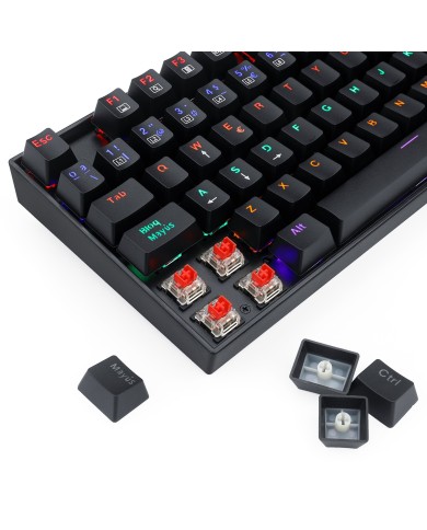 Teclado mecánico Redragon Kumara K552 RGB, TKL, Switch Red, Español, Negro