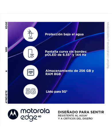 Smartphone Motorola Edge 40, Ram 8GB, 256GB, Android 13 Negro