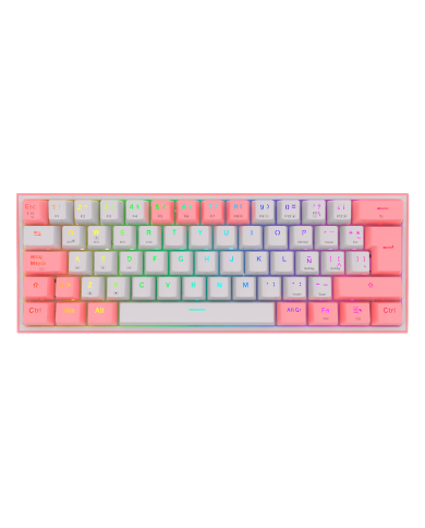 Teclado mecánico inalámbrico Redragon Fizz Pro K616-RGB White/Pink, Switch Red, Español