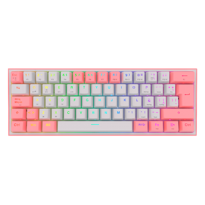 Teclado mecánico inalámbrico Redragon Fizz Pro K616-RGB White/Pink, Switch Red, Español