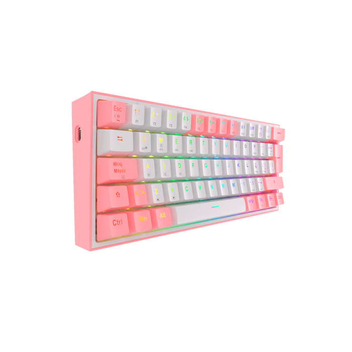 Teclado mecánico inalámbrico Redragon Fizz Pro K616-RGB White/Pink, Switch Red, Español