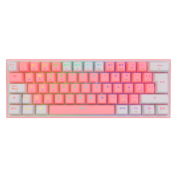 Teclado mecánico inalámbrico Redragon Fizz Pro K616-RGB Pink/White, Switch Red, Español