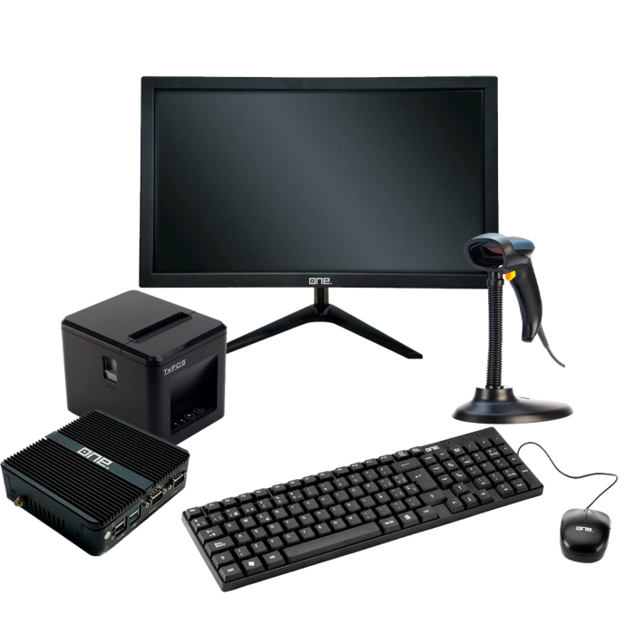 Kit POS Emprende J4125 (Wifi) + Monitor 19" + Impresora térmica + Lector Láser 1D L7 + Teclado y Mouse (Software punto de venta)