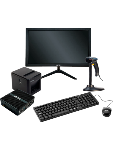 Kit POS Emprende J4125 (Wifi) + Monitor 19" + Impresora térmica + Lector Láser 1D L7 + Teclado y Mouse (Software punto de venta)