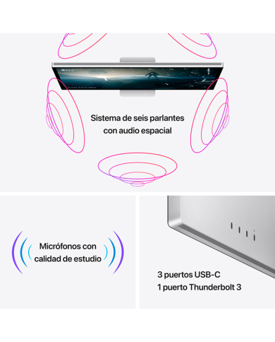Monitor Apple Studio Display 27" 5K IPS, 60 Hz, 5ms, Nanotexturizado, Soporte VESA
