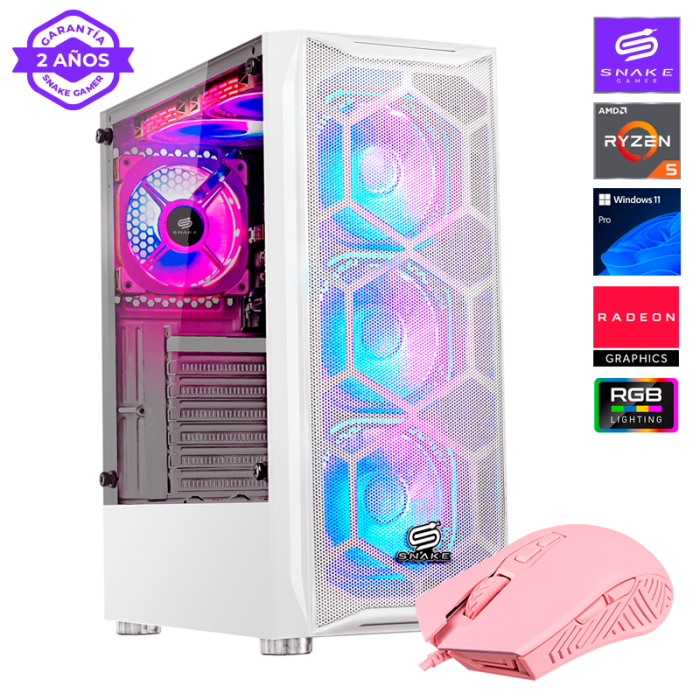 Pc Gamer Vibora White V1 AMD Ryzen 5 4600G, SSD 256GB, RAM 16 GB, W11P | Snake Gamer
