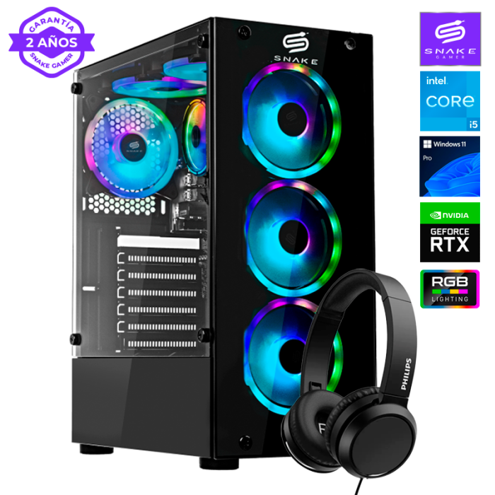 Pc Gamer Cobra Black V3 Intel Core I5-12400F, RTX 4060 8GB, SSD 1TB, RAM 16 GB, WIFI, W11P | Snake Gamer