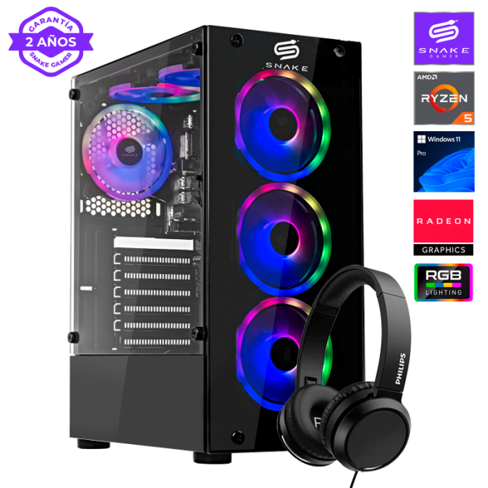 Pc Gamer Vibora Black V1 Ultra Ryzen 5 4600G, SSD 512GB, RAM 16 GB, GTX 1650, WIFI 2.0 | Snake Gamer